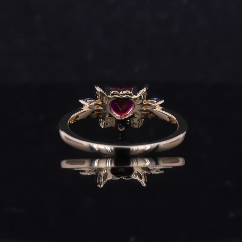 5×5mm Heart Cut Lab Grown Ruby 14K Yellow Gold Vintage Engagement Ring