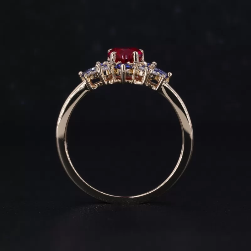 5×5mm Heart Cut Lab Grown Ruby 14K Yellow Gold Vintage Engagement Ring