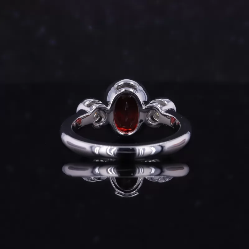 6×8mm Oval Cut Lab Grown Ruby PT950 Three Stone Engagement Ring