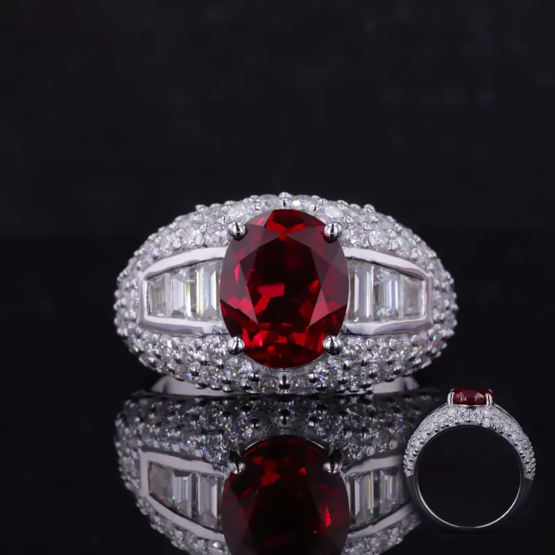 8×10mm Oval Cut Lab Grown Ruby S925 Sterling Silver Vintage Engagement Ring