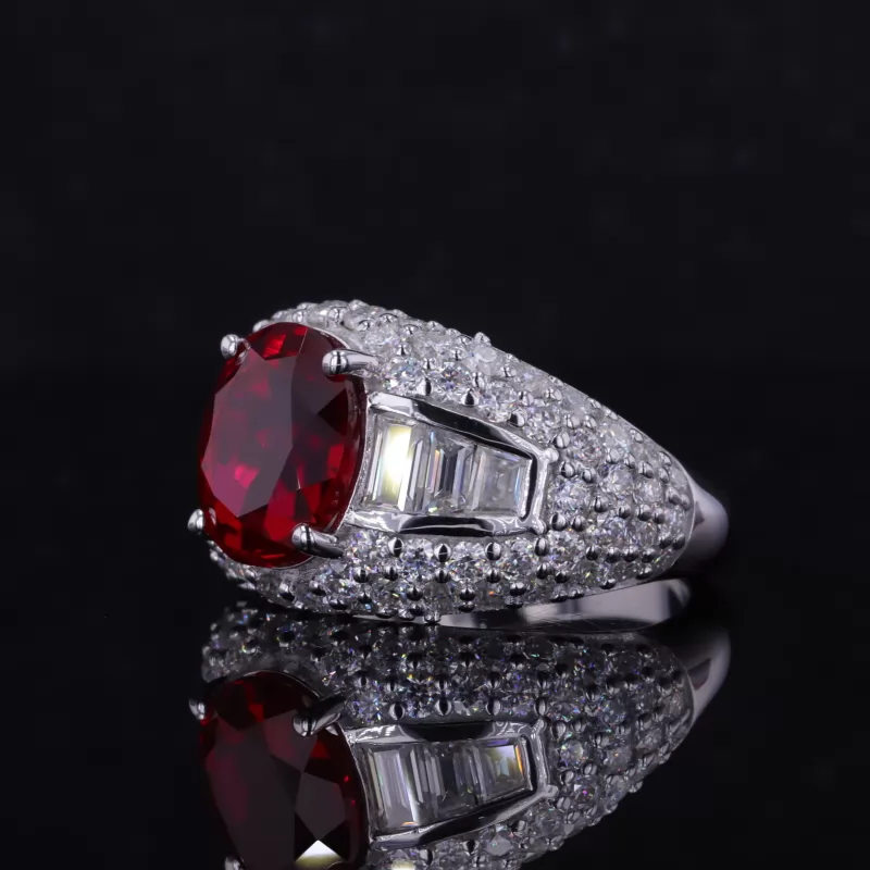 8×10mm Oval Cut Lab Grown Ruby S925 Sterling Silver Vintage Engagement Ring