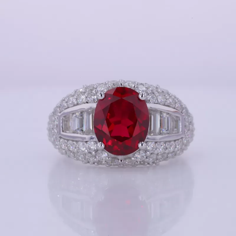 8×10mm Oval Cut Lab Grown Ruby S925 Sterling Silver Vintage Engagement Ring