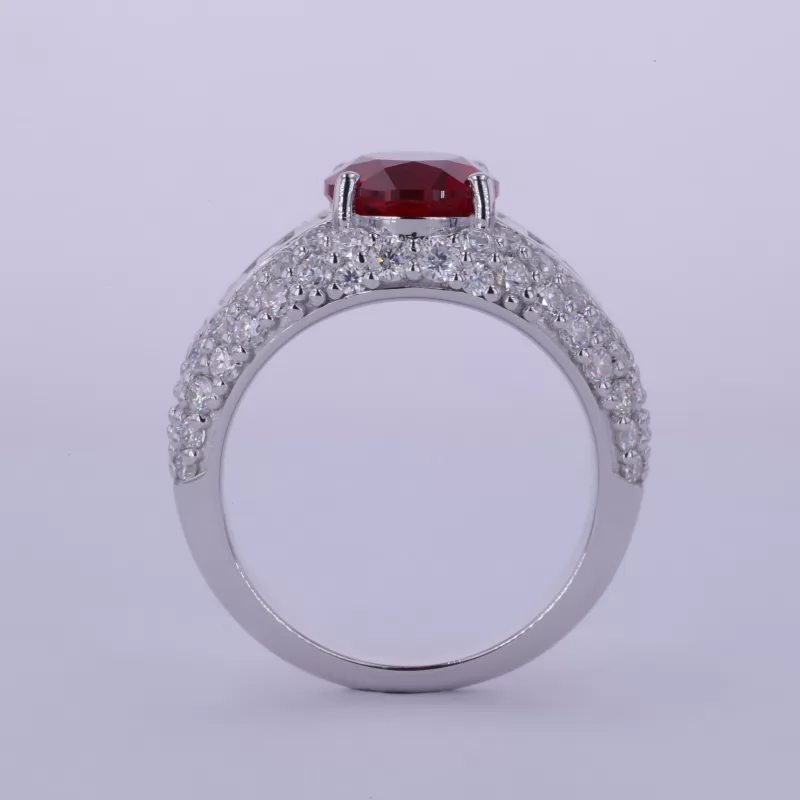 8×10mm Oval Cut Lab Grown Ruby S925 Sterling Silver Vintage Engagement Ring