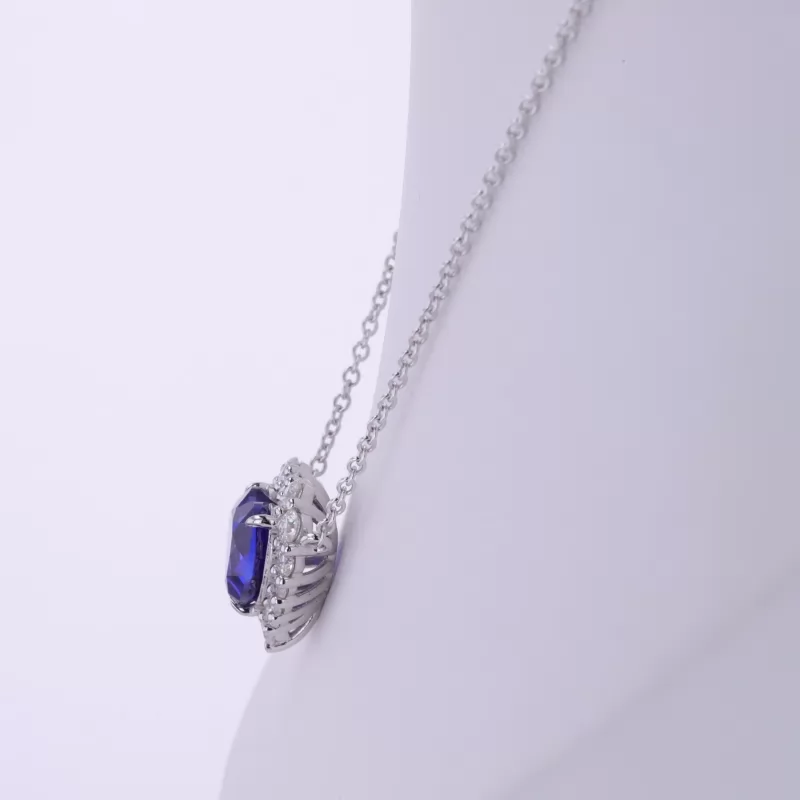 9×9mm Heart Cut Lab Grown Sapphire S925 Sterling Silver Diamond Pendant Necklace