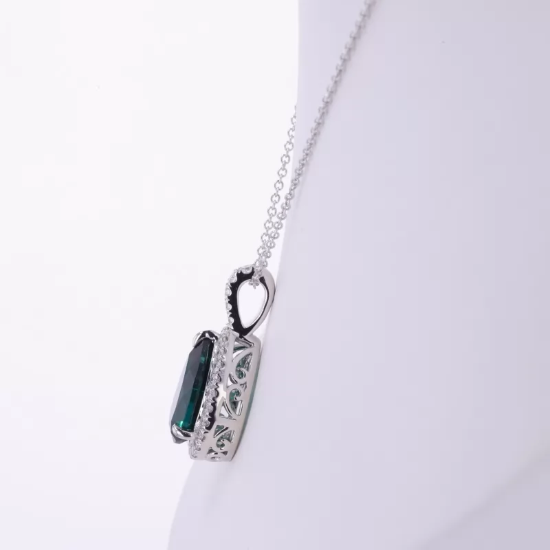 9×13mm Pear Cut Lab Grown Emerald 14K White Gold Diamond Pendant Necklace