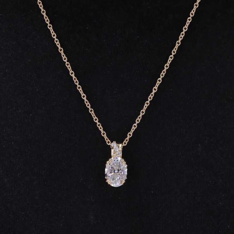 5.6×7.7mm Oval Cut Lab Grown Diamond 9K Yellow Gold Diamond Pendant Necklace