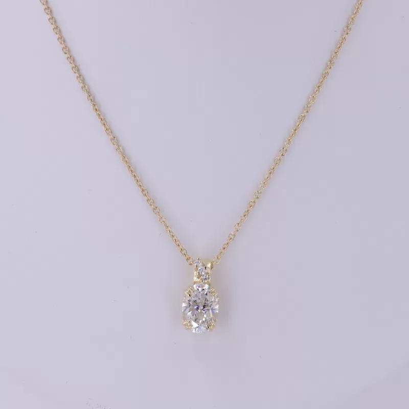 5.6×7.7mm Oval Cut Lab Grown Diamond 9K Yellow Gold Diamond Pendant Necklace