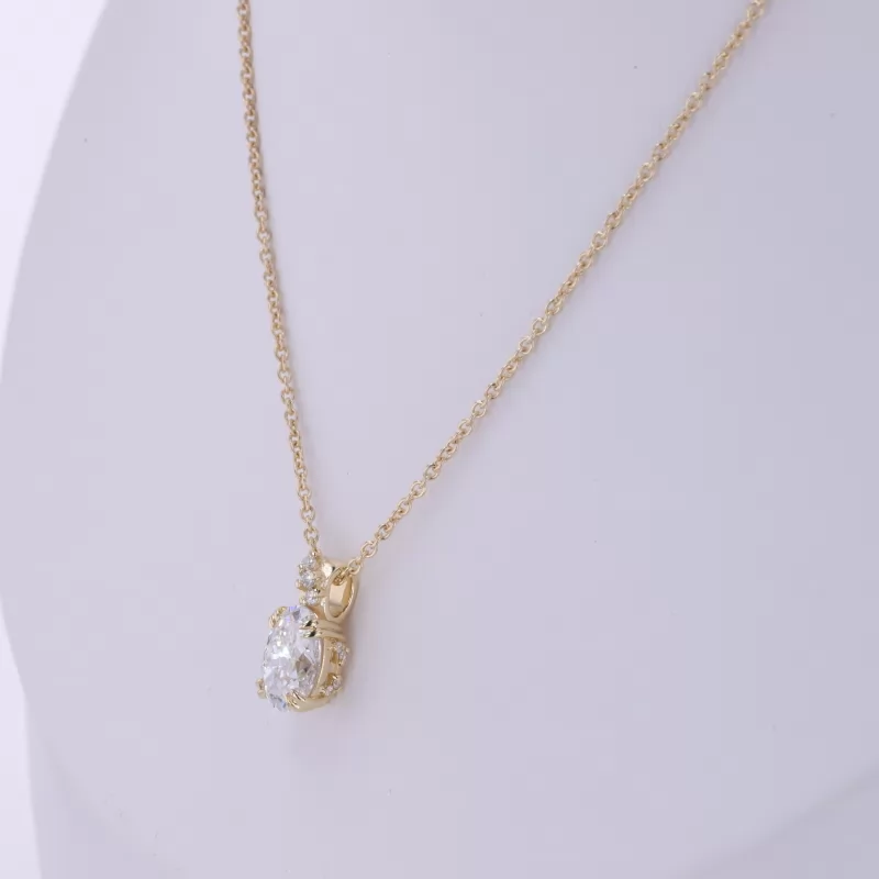 5.6×7.7mm Oval Cut Lab Grown Diamond 9K Yellow Gold Diamond Pendant Necklace