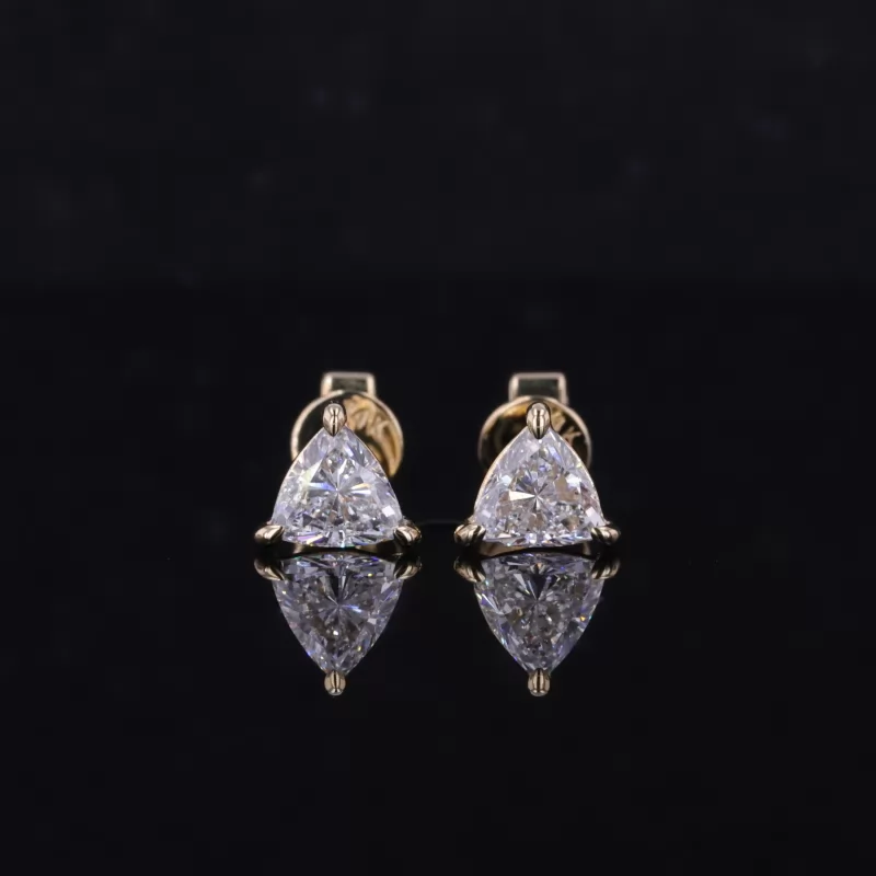 5.3×5.3mm Trilliant Cut Lab Grown Diamond 14K Yellow Gold Diamond Stud Earrings