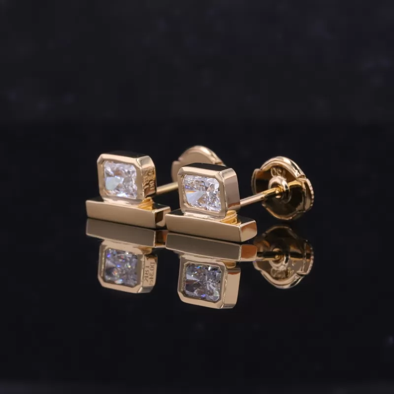 3.5×5mm Radiant Shape Crushed Ice Cut Lab Grown Diamond Bezel Set 18K Yellow Gold Diamond Stud Earrings