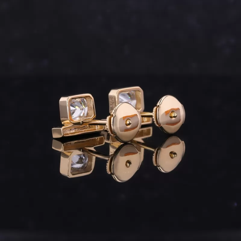 3.5×5mm Radiant Shape Crushed Ice Cut Lab Grown Diamond Bezel Set 18K Yellow Gold Diamond Stud Earrings