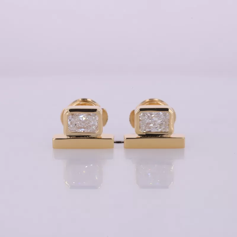 3.5×5mm Radiant Shape Crushed Ice Cut Lab Grown Diamond Bezel Set 18K Yellow Gold Diamond Stud Earrings