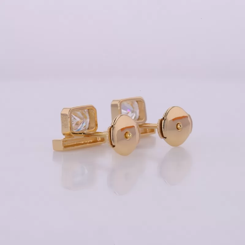 3.5×5mm Radiant Shape Crushed Ice Cut Lab Grown Diamond Bezel Set 18K Yellow Gold Diamond Stud Earrings