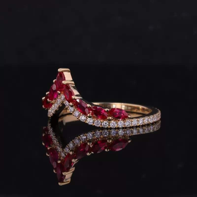 2×4mm Marquise Cut Lab Grown Ruby 18K Yellow Gold Vintage Engagement Ring