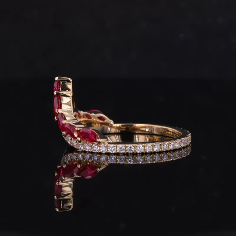 2×4mm Marquise Cut Lab Grown Ruby 18K Yellow Gold Vintage Engagement Ring