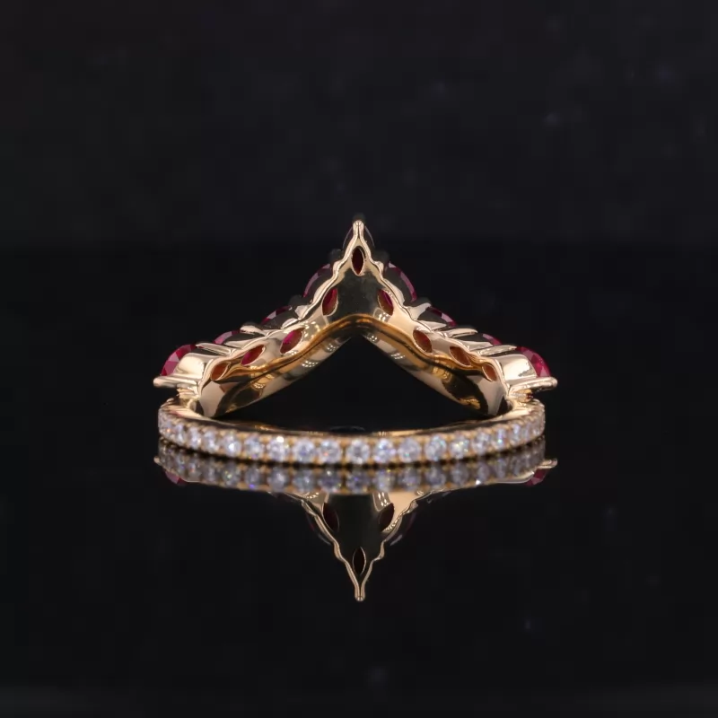 2×4mm Marquise Cut Lab Grown Ruby 18K Yellow Gold Vintage Engagement Ring