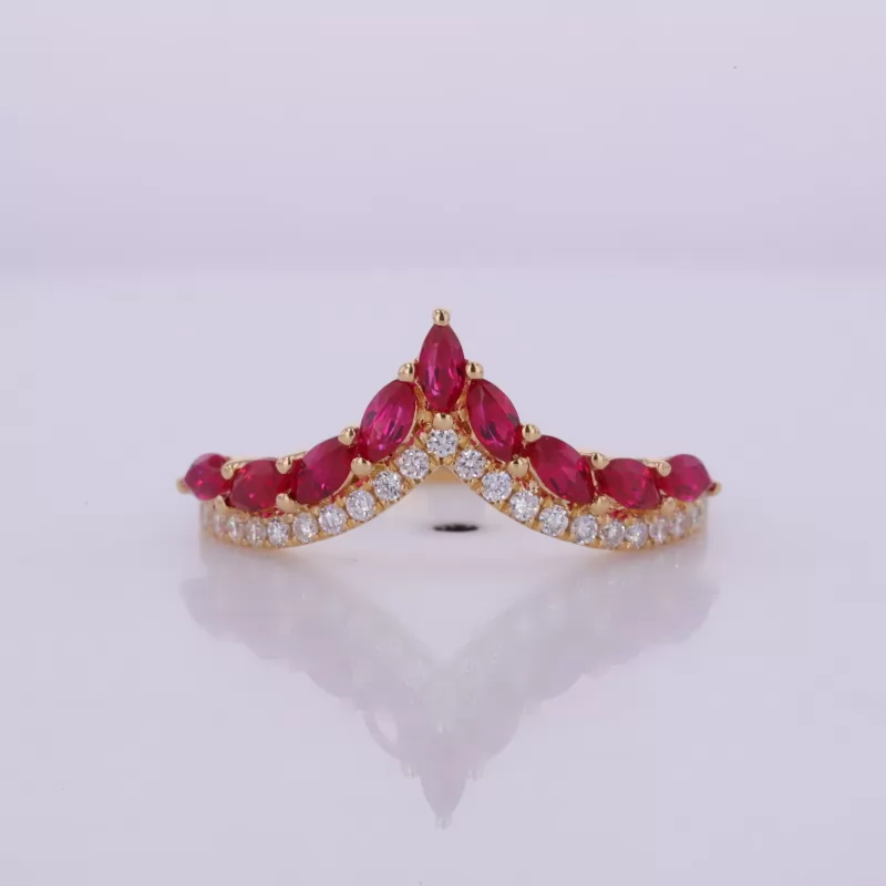 2×4mm Marquise Cut Lab Grown Ruby 18K Yellow Gold Vintage Engagement Ring