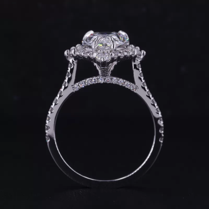 8.15×12.62mm Pear Cut Lab Grown Diamond 14K White Gold Halo Engagement Ring