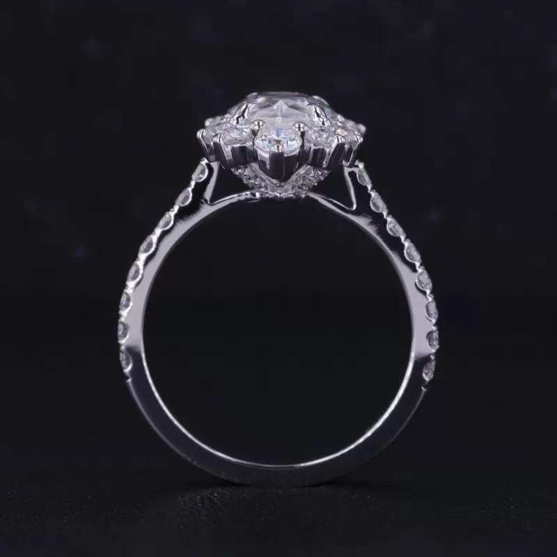 7×14mm Marquise Cut Moissanite 14K White Gold Halo Engagement Ring