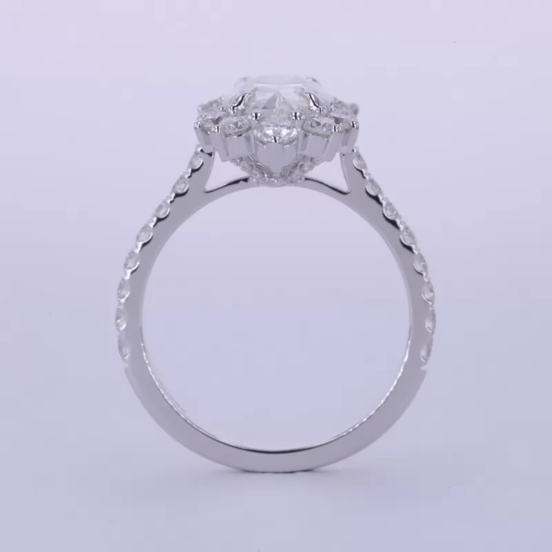 7×14mm Marquise Cut Moissanite 14K White Gold Halo Engagement Ring