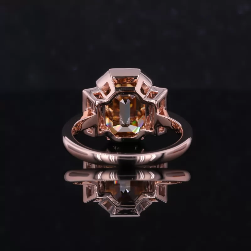 8×11mm Octagon Emerald Cut Orange Moissanite 10K Rose Gold Three Stone Engagement Ring