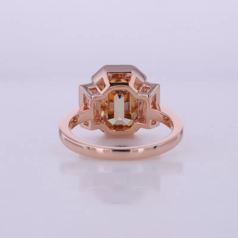 8×11mm Octagon Emerald Cut Orange Moissanite 10K Rose Gold Three Stone Engagement Ring