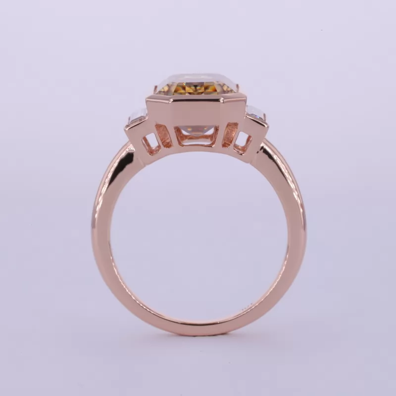 8×11mm Octagon Emerald Cut Orange Moissanite 10K Rose Gold Three Stone Engagement Ring