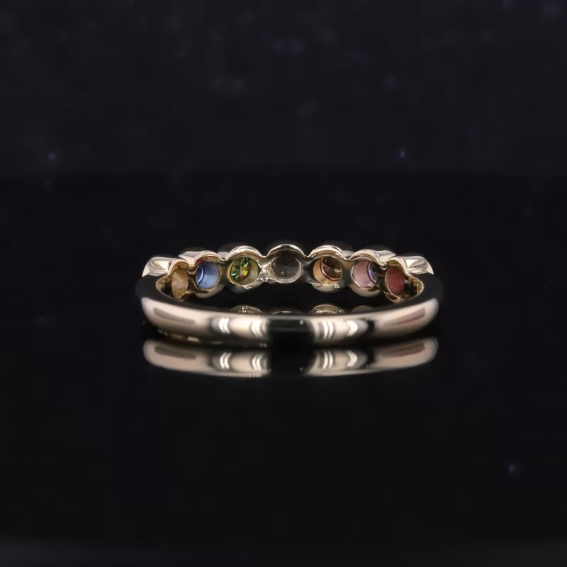 2.5mm Round Brilliant Cut Colour Gemstones Bezel Set 10K Yellow Gold Seven Stone Diamond Ring