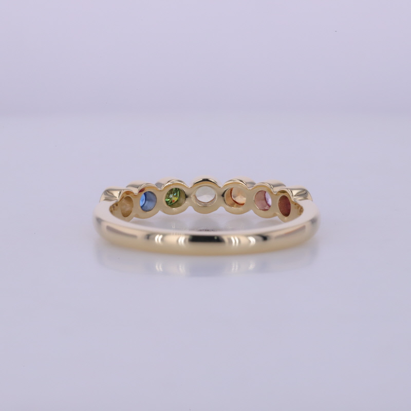 2.5mm Round Brilliant Cut Colour Gemstones Bezel Set 10K Yellow Gold Seven Stone Diamond Ring