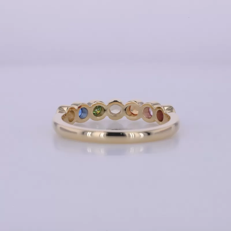 2.5mm Round Brilliant Cut Colour Gemstones Bezel Set 10K Yellow Gold Seven Stone Diamond Ring