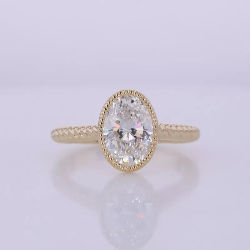 10.25×7.19mm Oval Cut Lab Grown Diamond Bezel Set 10K Yellow Gold Solitaire Engagement Ring