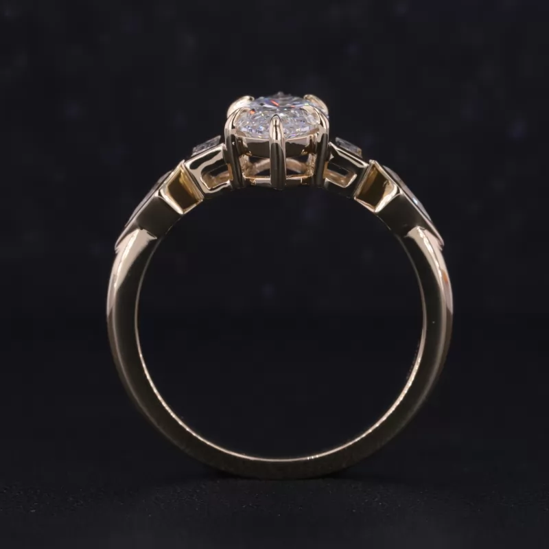 13.39×6.63mm Marquise Cut Lab Grown Diamond With Side Moissanite 14K Yellow Gold Engagement Ring