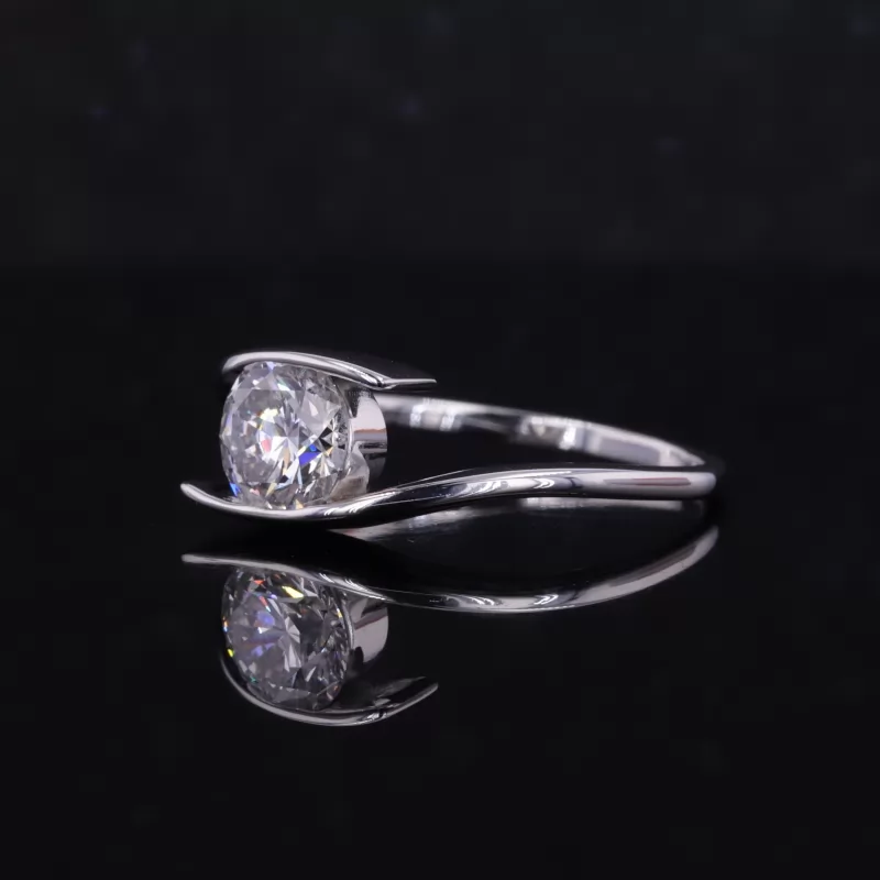 6.75mm Round Brilliant Cut Lab Grown Diamond 18K White Gold Tension Set Engagement Ring