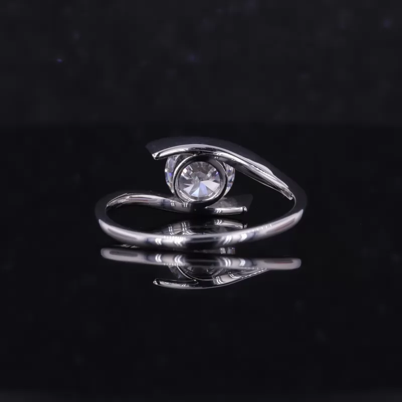 6.75mm Round Brilliant Cut Lab Grown Diamond 18K White Gold Tension Set Engagement Ring