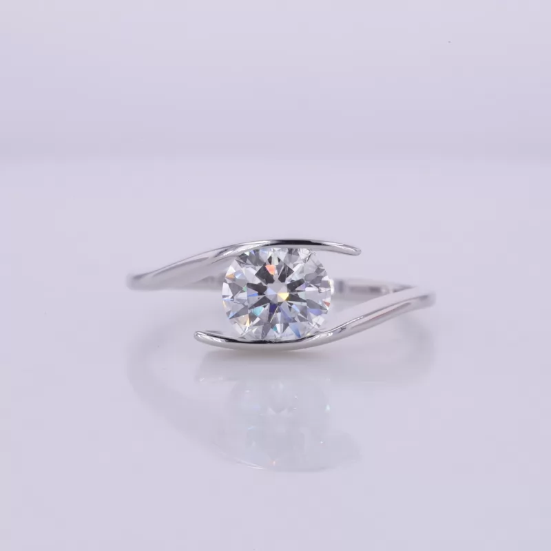 6.75mm Round Brilliant Cut Lab Grown Diamond 18K White Gold Tension Set Engagement Ring