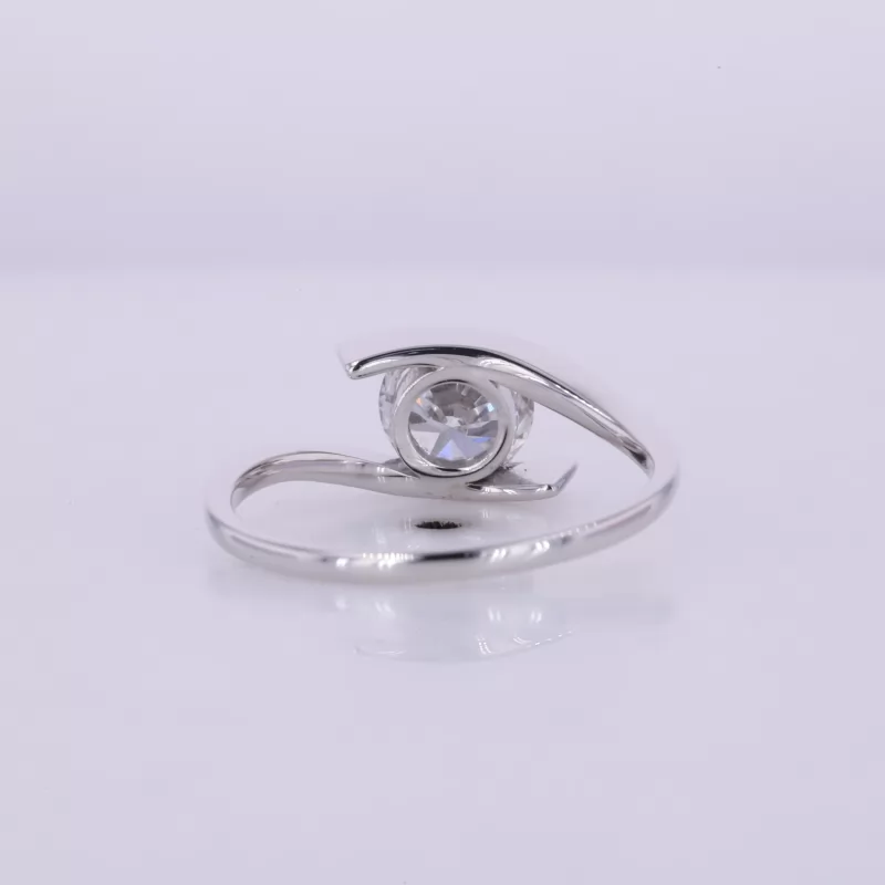 6.75mm Round Brilliant Cut Lab Grown Diamond 18K White Gold Tension Set Engagement Ring