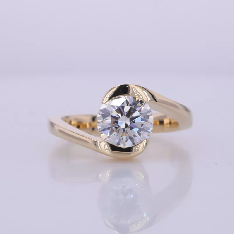 8.09mm Round Brilliant Cut Lab Grown Diamond 14K Yellow Gold Tension Set Engagement Ring