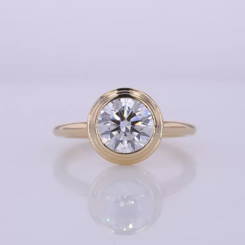 8.08mm Round Brilliant Cut Lab Grown Diamond Bezel Set 14K Yellow Gold Solitaire Engagement Ring