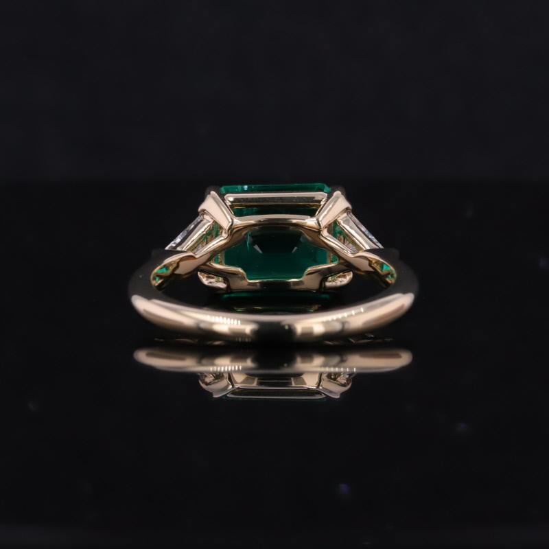 8×10mm Octagon Emerald Cut Lab Grown Emerald 14K Yellow Gold Three Stone Engagement Ring