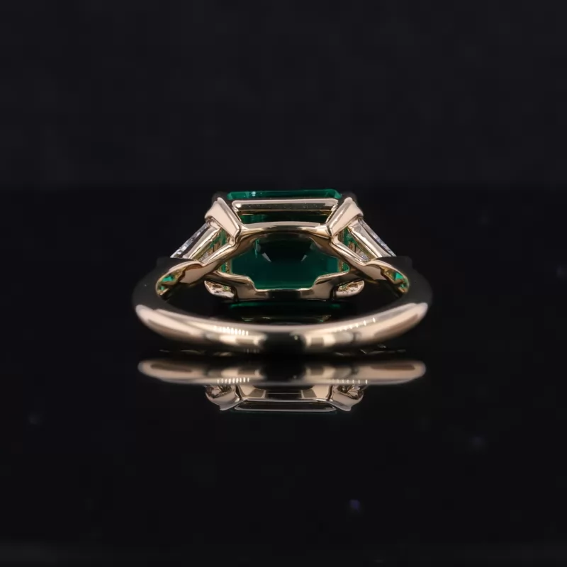 8×10mm Octagon Emerald Cut Lab Grown Emerald 14K Yellow Gold Three Stone Engagement Ring