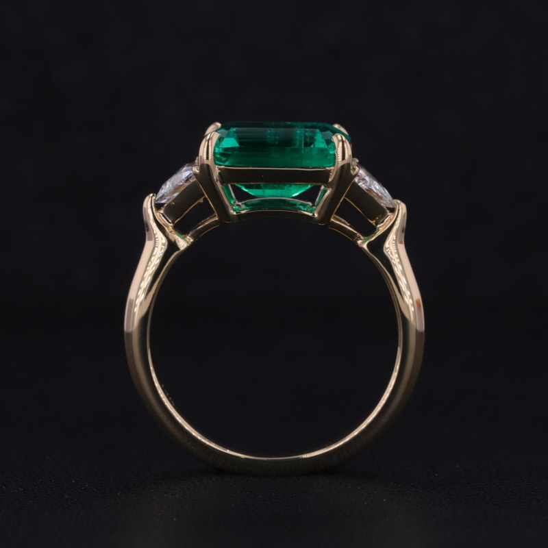 8×10mm Octagon Emerald Cut Lab Grown Emerald 14K Yellow Gold Three Stone Engagement Ring