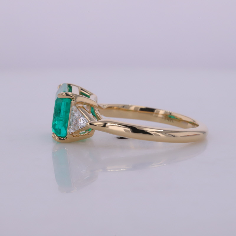 8×10mm Octagon Emerald Cut Lab Grown Emerald 14K Yellow Gold Three Stone Engagement Ring