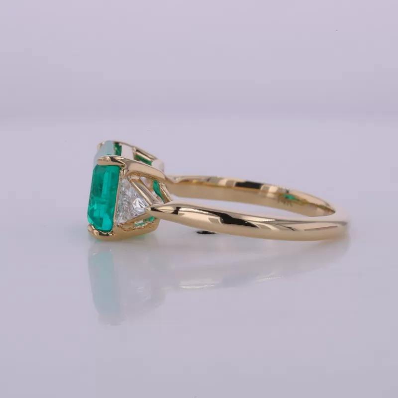 8×10mm Octagon Emerald Cut Lab Grown Emerald 14K Yellow Gold Three Stone Engagement Ring