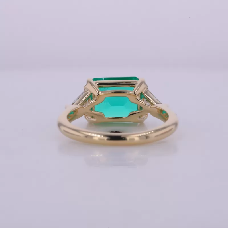 8×10mm Octagon Emerald Cut Lab Grown Emerald 14K Yellow Gold Three Stone Engagement Ring