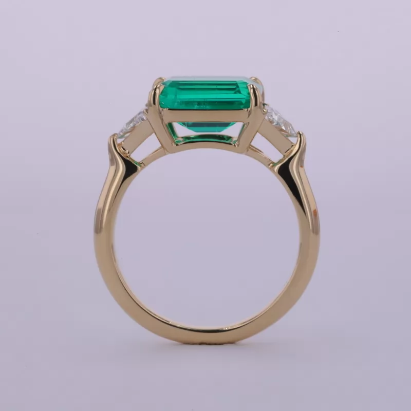 8×10mm Octagon Emerald Cut Lab Grown Emerald 14K Yellow Gold Three Stone Engagement Ring