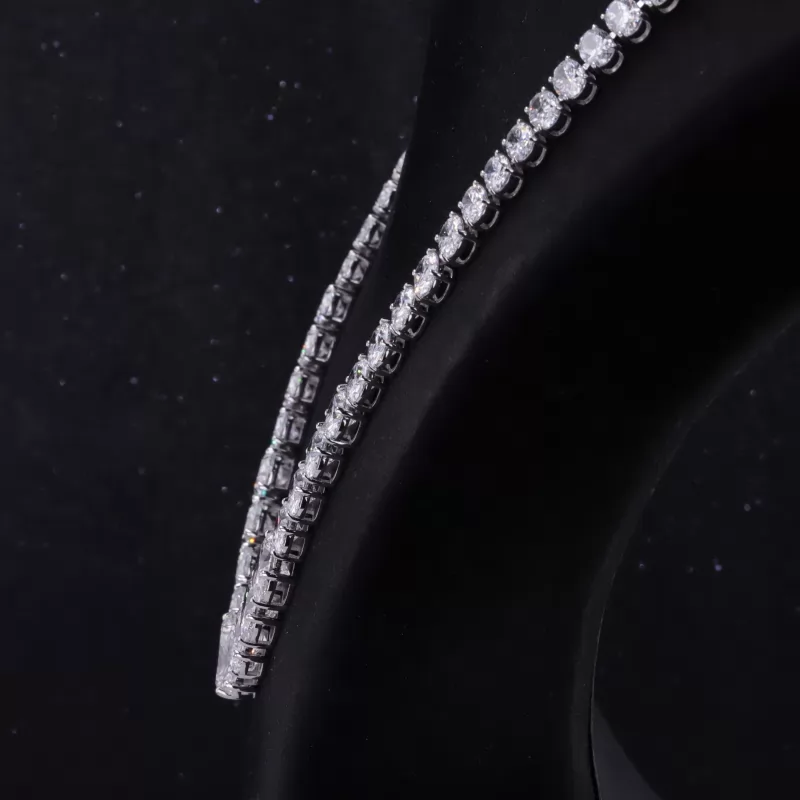 13.65×9.66mm Oval Cut Lab Grown Diamond Necklace 14K White Gold Tennis Chain