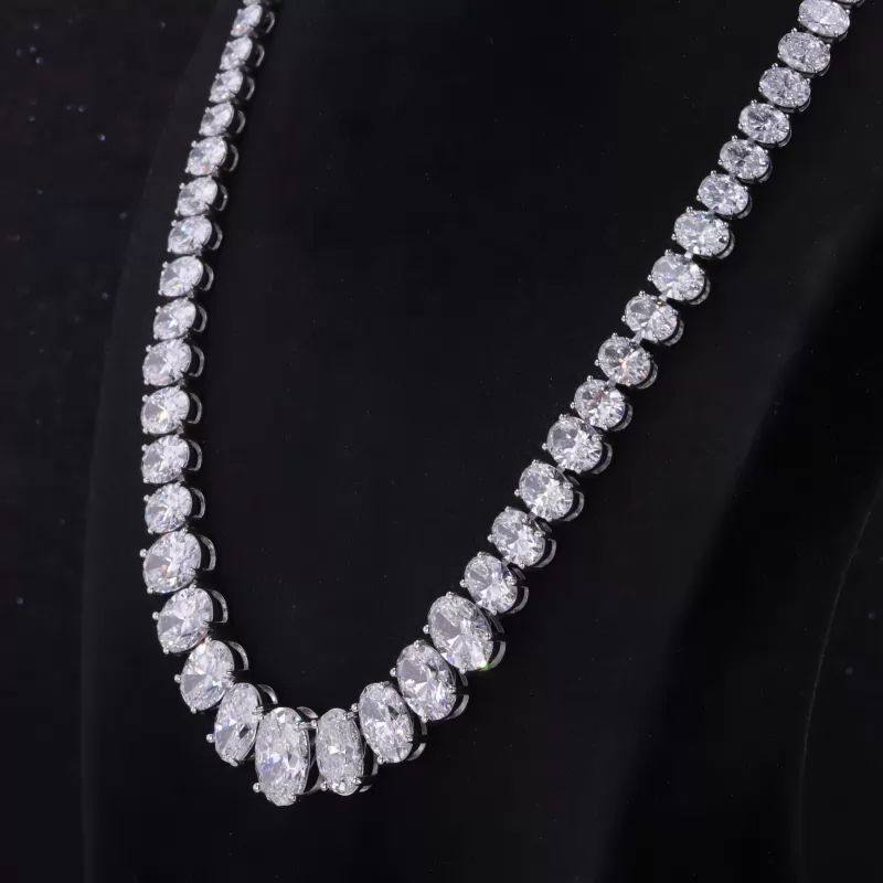 13.65×9.66mm Oval Cut Lab Grown Diamond Necklace 14K White Gold Tennis Chain