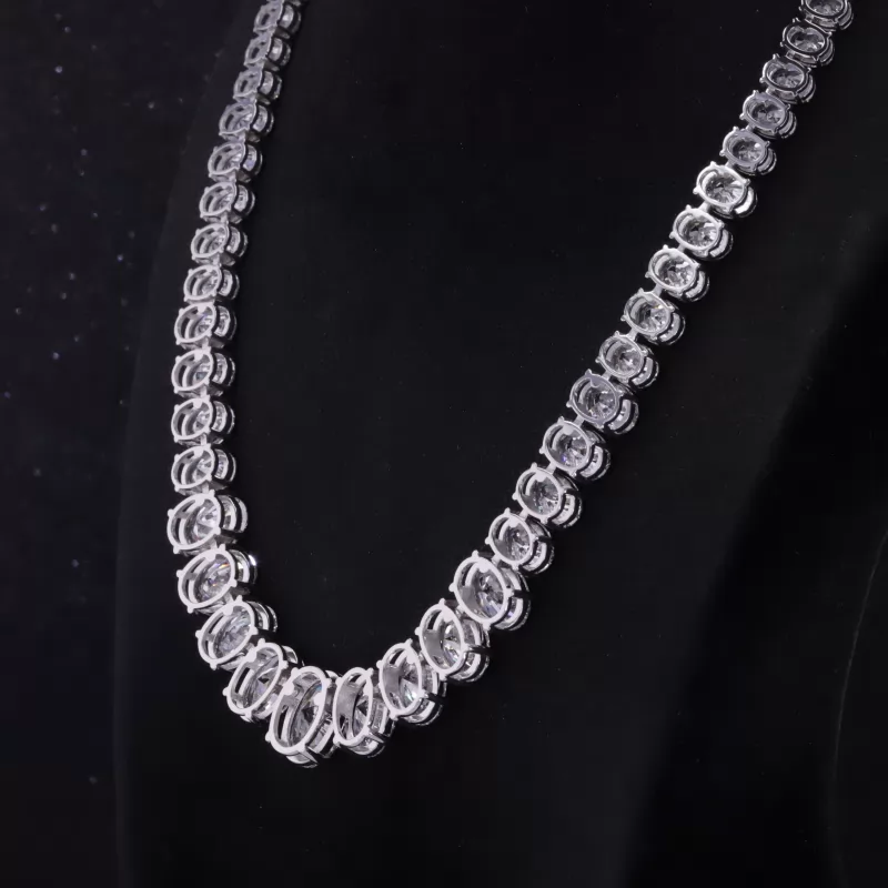 13.65×9.66mm Oval Cut Lab Grown Diamond Necklace 14K White Gold Tennis Chain