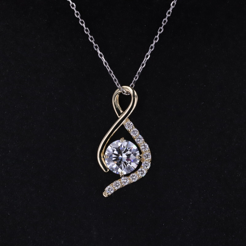 8.21mm Round Brilliant Cut Lab Grown Diamond 10K Yellow Gold Diamond Pendant Necklace