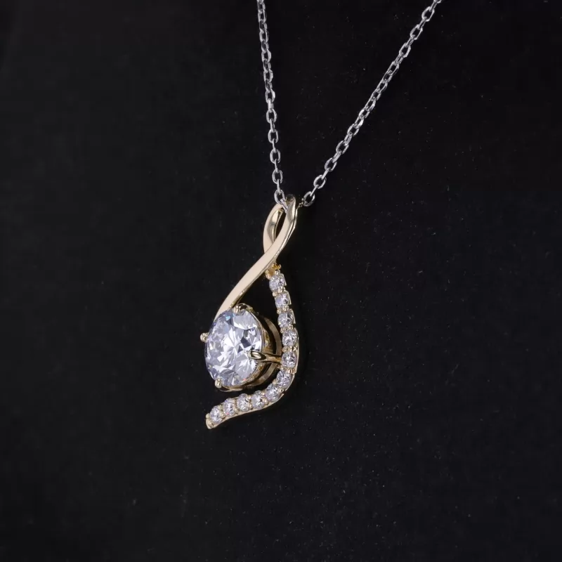 8.21mm Round Brilliant Cut Lab Grown Diamond 10K Yellow Gold Diamond Pendant Necklace